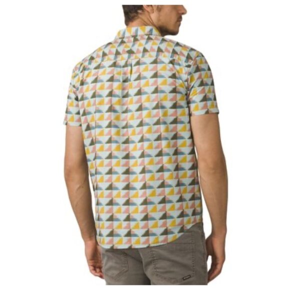 Prana PeacePath Abstract Woven Camp Shirt Mens Organic Cotton Button-Up Shirt Wi - Picture 2 of 11